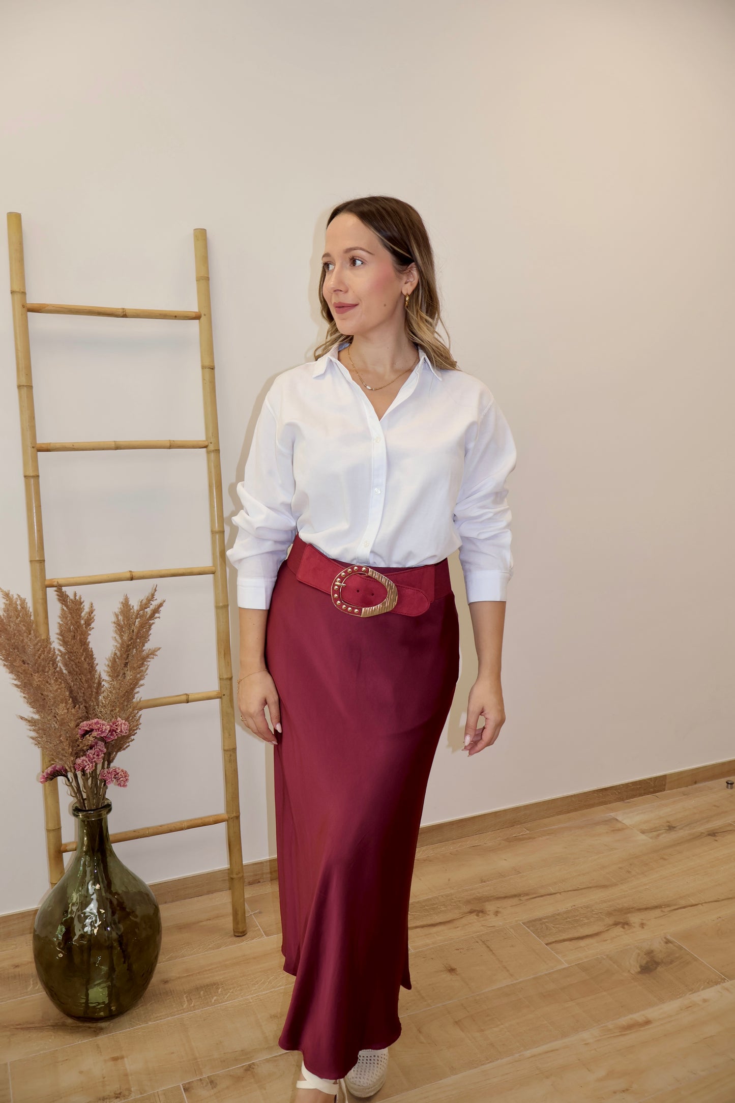 Falda Satinada Burdeos