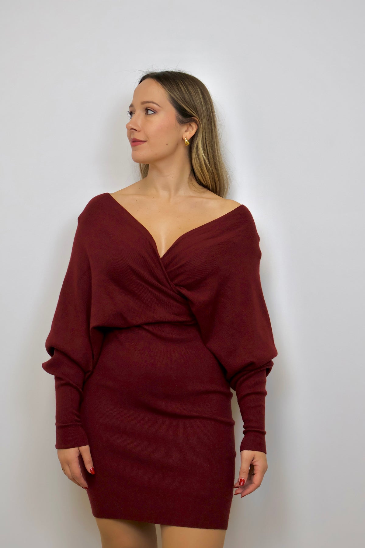 Vestido de punto burdeos para mujer